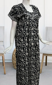 Black Garden Floral Pure Cotton Nighty. Pure Durable Cotton | Laces and Frills - Laces and Frills