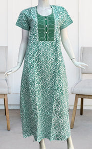 White/Green Garden Pure Cotton Nighty. Pure Durable Cotton | Laces and Frills - Laces and Frills