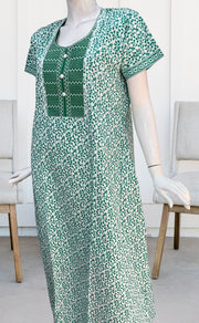 White/Green Garden Pure Cotton Nighty. Pure Durable Cotton | Laces and Frills - Laces and Frills