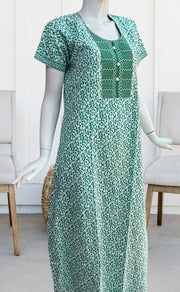 White/Green Garden Pure Cotton Nighty. Pure Durable Cotton | Laces and Frills - Laces and Frills