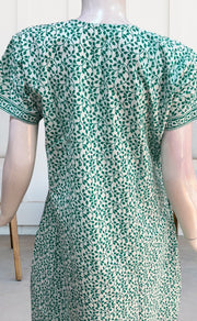 White/Green Garden Pure Cotton Nighty. Pure Durable Cotton | Laces and Frills - Laces and Frills