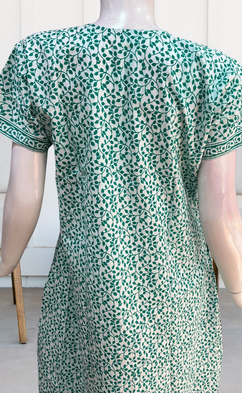 White/Green Garden Pure Cotton Nighty. Pure Durable Cotton | Laces and Frills - Laces and Frills