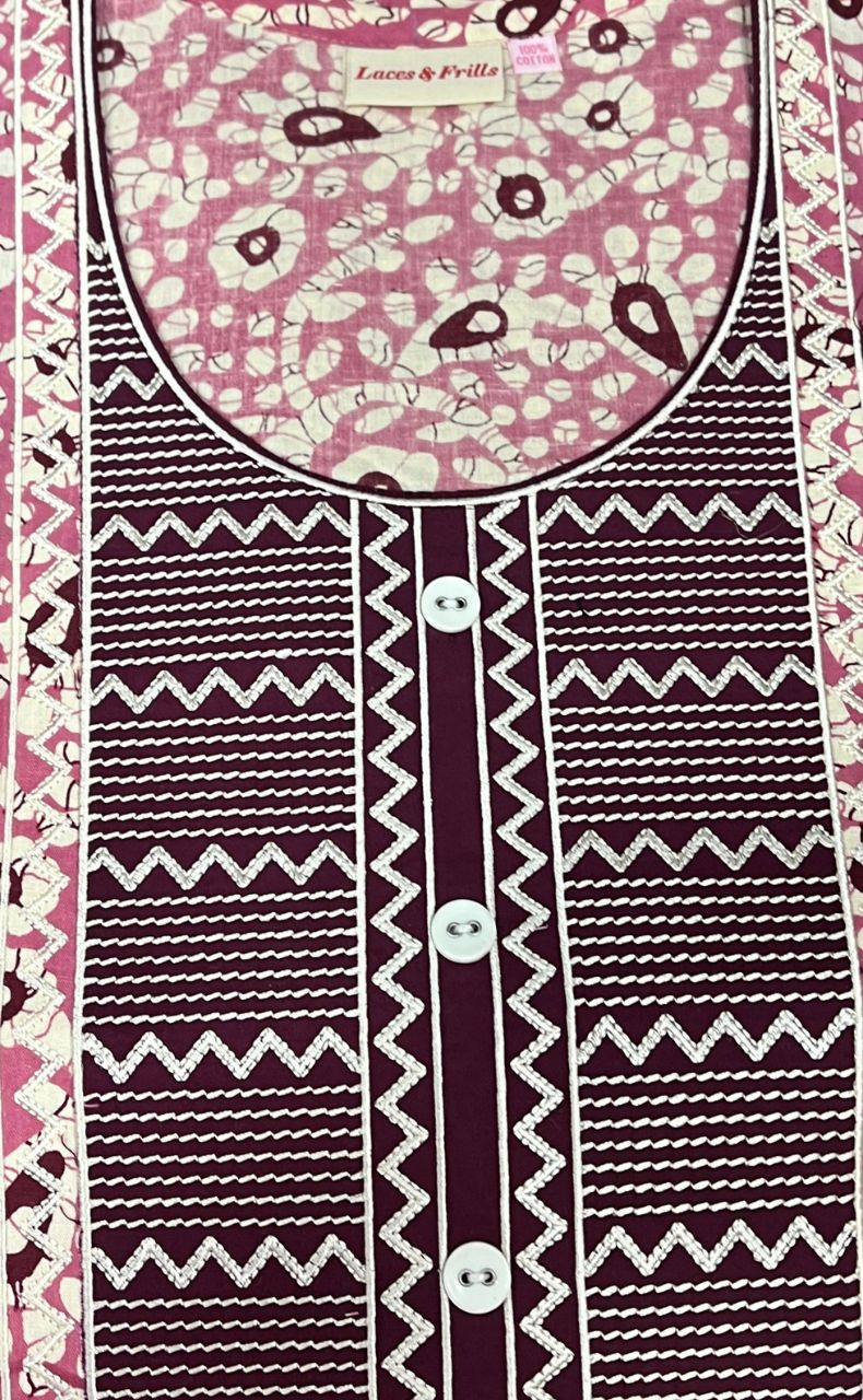 Onion Pink Batik Pure Cotton Nighty. Pure Durable Cotton | Laces and Frills - Laces and Frills