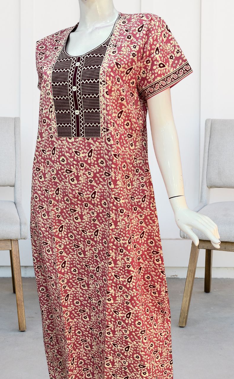 Onion Pink Batik Pure Cotton Nighty. Pure Durable Cotton | Laces and Frills - Laces and Frills