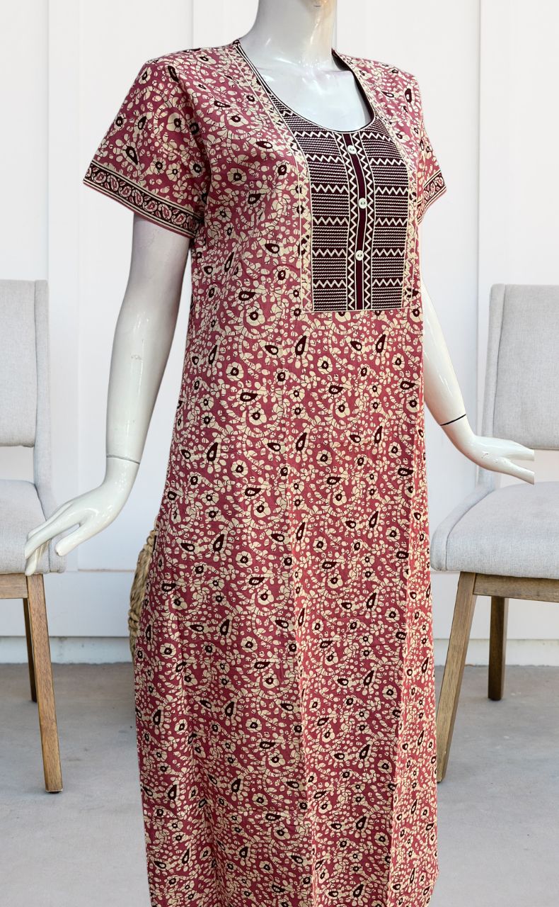 Onion Pink Batik Pure Cotton Nighty. Pure Durable Cotton | Laces and Frills - Laces and Frills