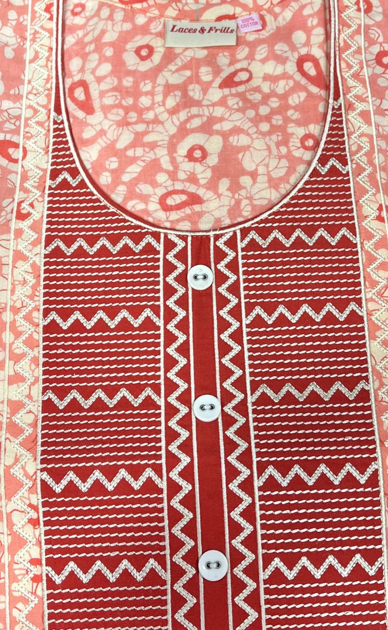 Peach Batik Pure Cotton Nighty. Pure Durable Cotton | Laces and Frills - Laces and Frills