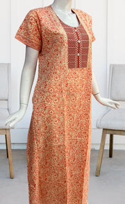Peach Batik Pure Cotton Nighty. Pure Durable Cotton | Laces and Frills - Laces and Frills