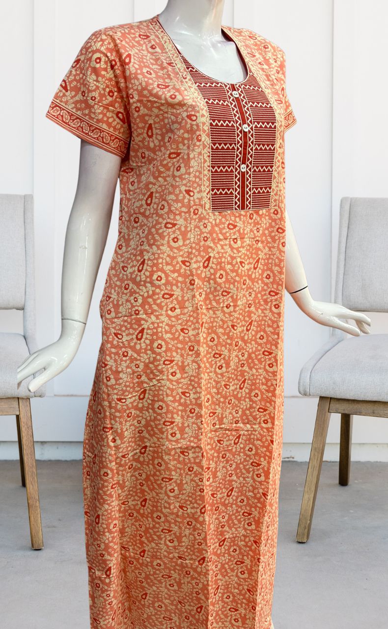 Peach Batik Pure Cotton Nighty. Pure Durable Cotton | Laces and Frills - Laces and Frills