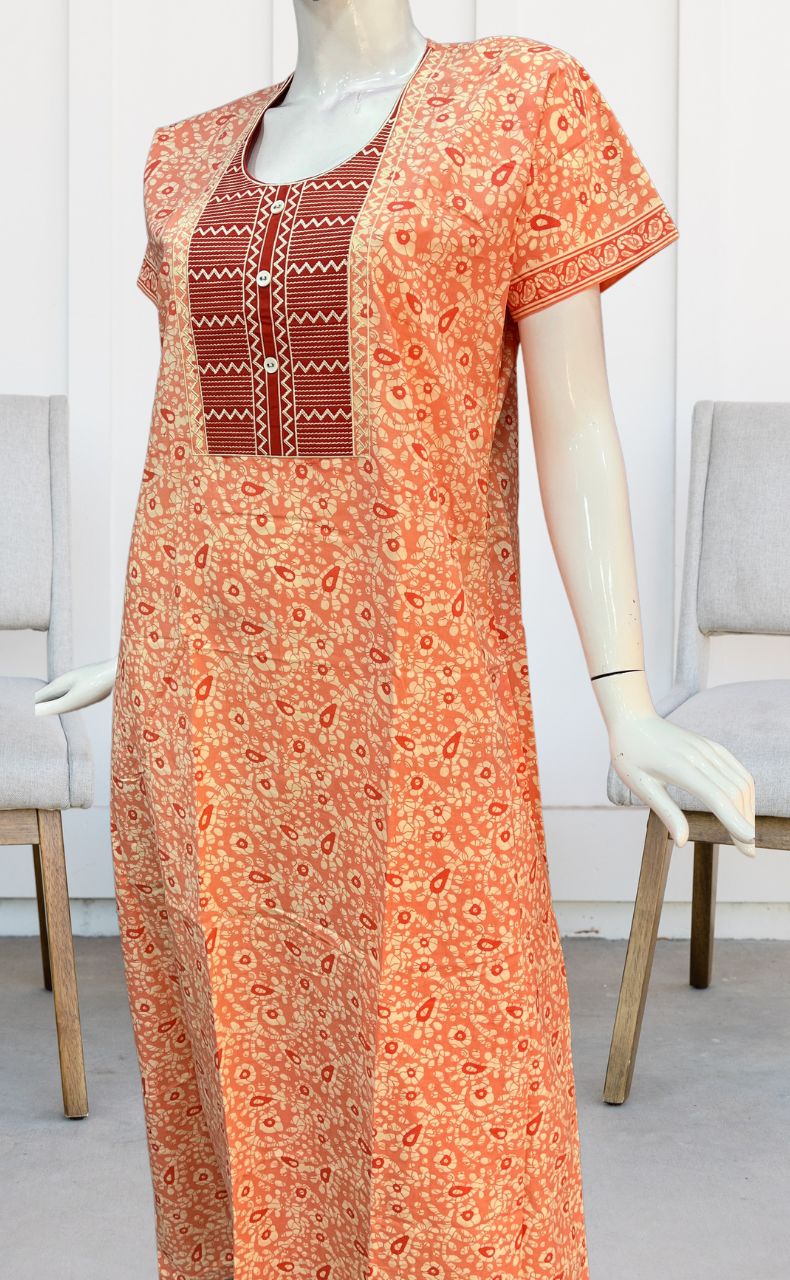 Peach Batik Pure Cotton Nighty. Pure Durable Cotton | Laces and Frills - Laces and Frills