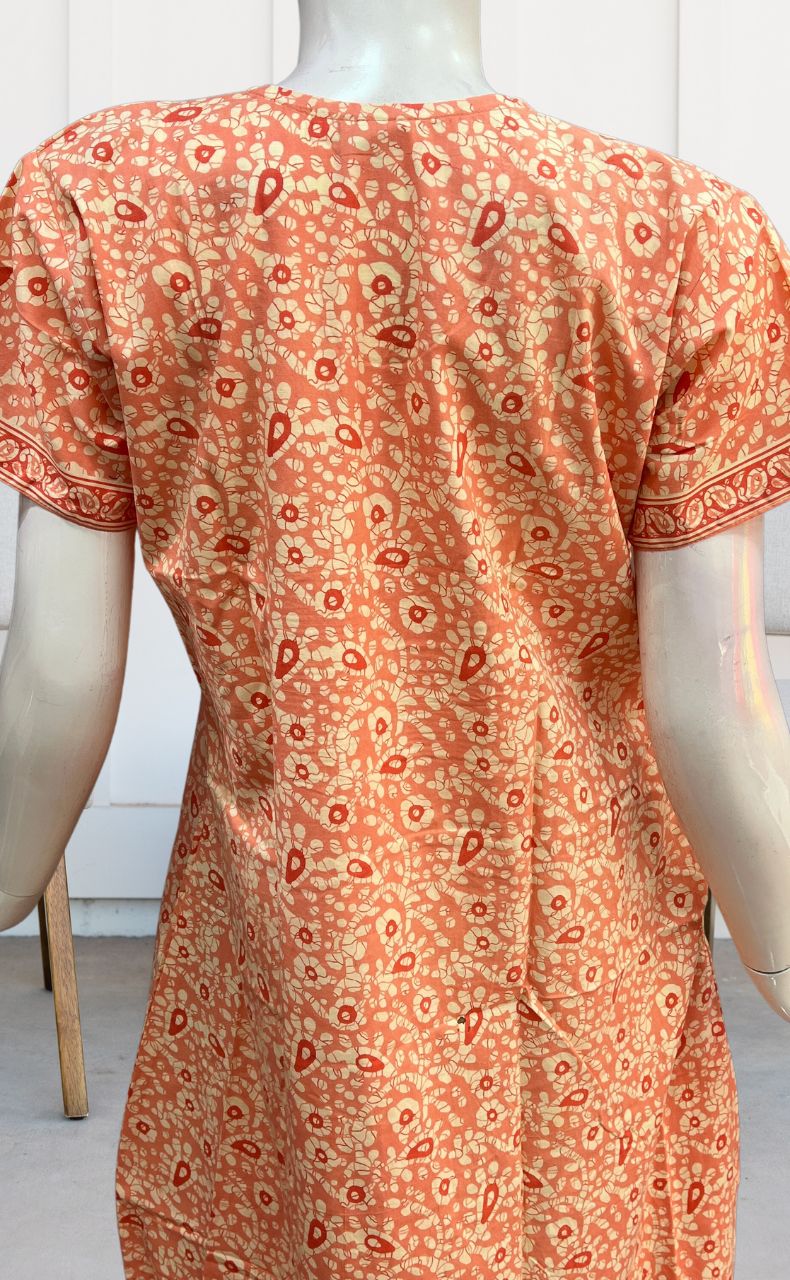Peach Batik Pure Cotton Nighty. Pure Durable Cotton | Laces and Frills - Laces and Frills