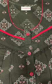 Olive Green Flora Spun Nighty. Flowy Spun Fabric | Laces and Frills - Laces and Frills