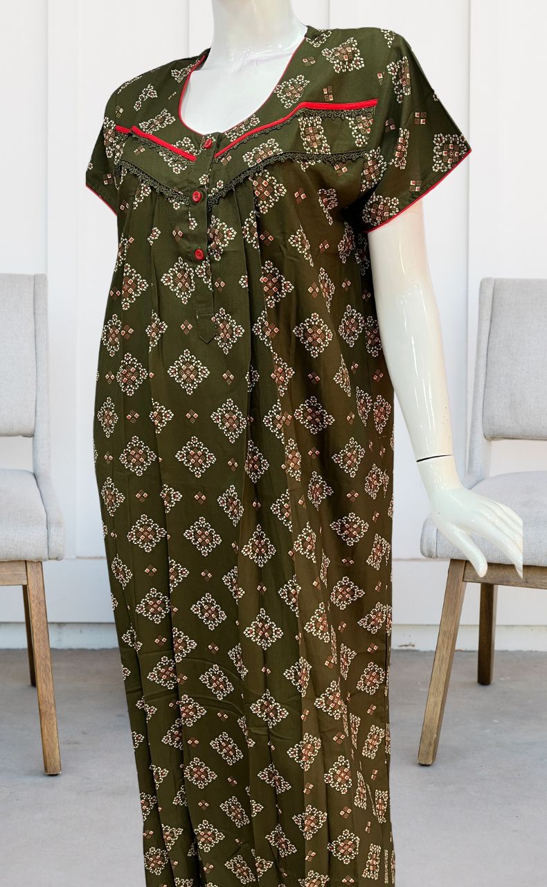 Olive Green Flora Spun Nighty. Flowy Spun Fabric | Laces and Frills - Laces and Frills