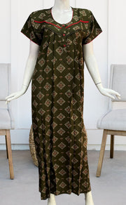 Olive Green Flora Spun Nighty. Flowy Spun Fabric | Laces and Frills - Laces and Frills