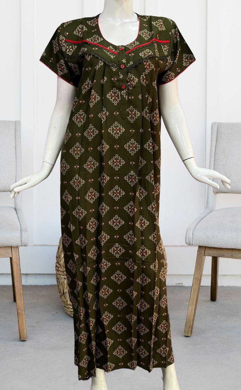 Olive Green Flora Spun Nighty. Flowy Spun Fabric | Laces and Frills - Laces and Frills