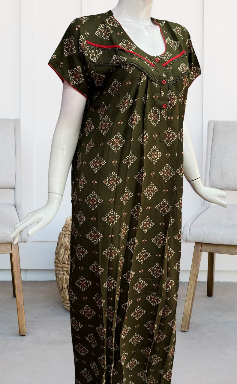 Olive Green Flora Spun Nighty. Flowy Spun Fabric | Laces and Frills - Laces and Frills