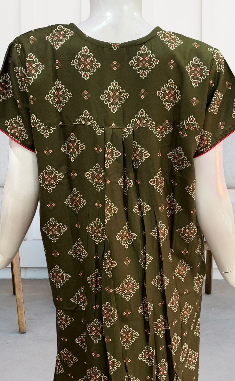 Olive Green Flora Spun Nighty. Flowy Spun Fabric | Laces and Frills - Laces and Frills