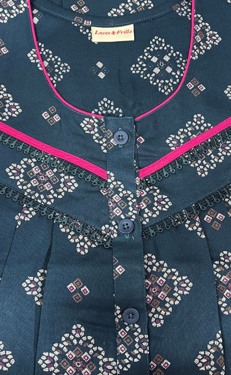 Teal Blue Flora Spun Nighty. Flowy Spun Fabric | Laces and Frills - Laces and Frills