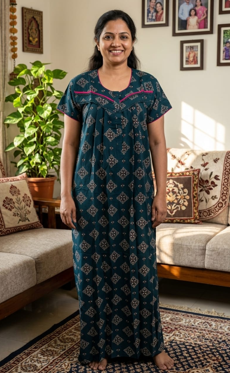 Teal Blue Flora Spun Nighty. Flowy Spun Fabric | Laces and Frills