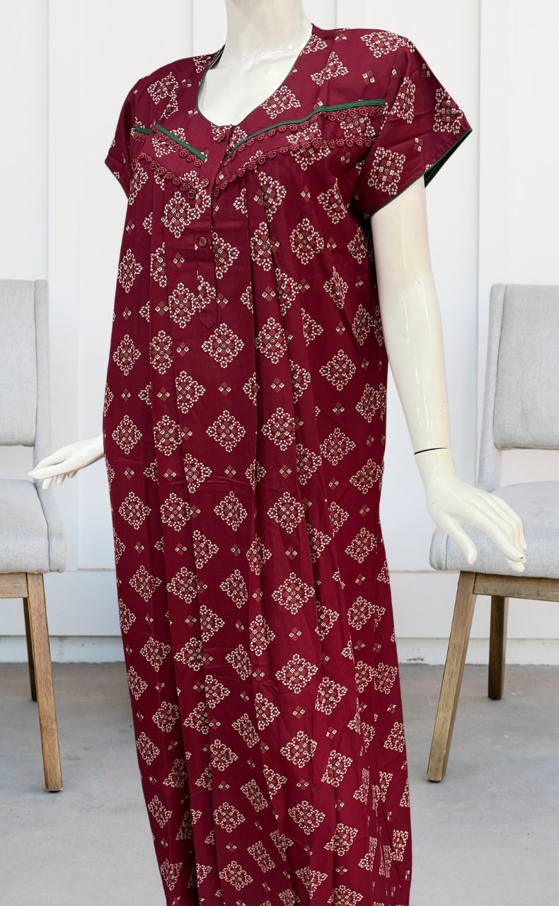 Maroon Flora Spun Nighty. Flowy Spun Fabric | Laces and Frills - Laces and Frills