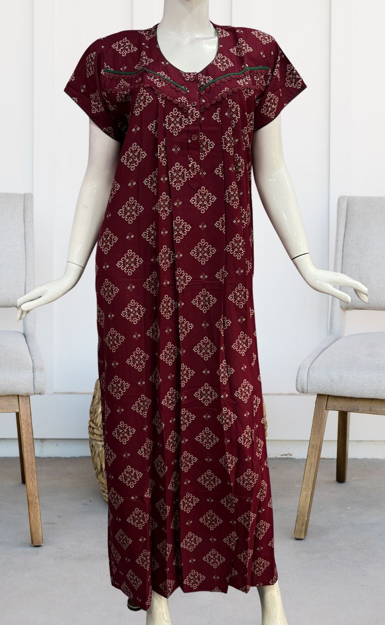 Maroon Flora Spun Nighty. Flowy Spun Fabric | Laces and Frills - Laces and Frills