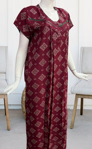 Maroon Flora Spun Nighty. Flowy Spun Fabric | Laces and Frills - Laces and Frills
