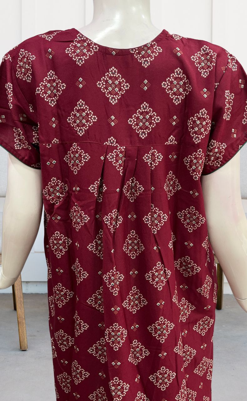 Maroon Flora Spun Nighty. Flowy Spun Fabric | Laces and Frills - Laces and Frills