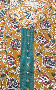 Mustard/Sea Green Garden Pure Cotton Nighty. Pure Durable Cotton | Laces and Frills - Laces and Frills