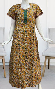 Mustard/Sea Green Garden Pure Cotton Nighty. Pure Durable Cotton | Laces and Frills - Laces and Frills