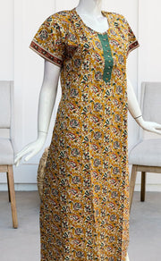 Mustard/Sea Green Garden Pure Cotton Nighty. Pure Durable Cotton | Laces and Frills - Laces and Frills