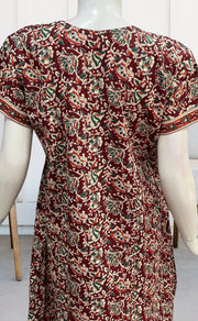 Maroon/Sea Green Garden Pure Cotton Nighty. Pure Durable Cotton | Laces and Frills - Laces and Frills