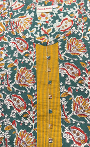 Sea Green/Mustard Garden Pure Cotton Nighty. Pure Durable Cotton | Laces and Frills - Laces and Frills