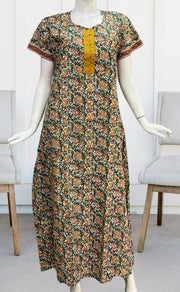 Sea Green/Mustard Garden Pure Cotton Nighty. Pure Durable Cotton | Laces and Frills - Laces and Frills