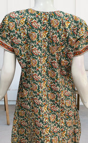 Sea Green/Mustard Garden Pure Cotton Nighty. Pure Durable Cotton | Laces and Frills - Laces and Frills