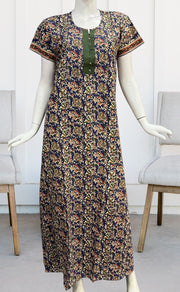 Blue/Green Garden Pure Cotton Nighty. Pure Durable Cotton | Laces and Frills - Laces and Frills