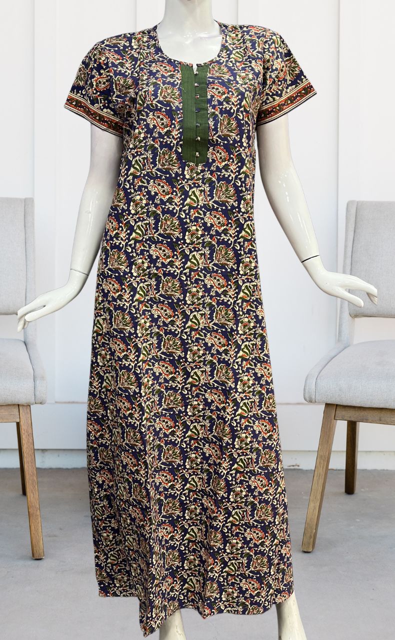 Blue/Green Garden Pure Cotton Nighty. Pure Durable Cotton | Laces and Frills - Laces and Frills