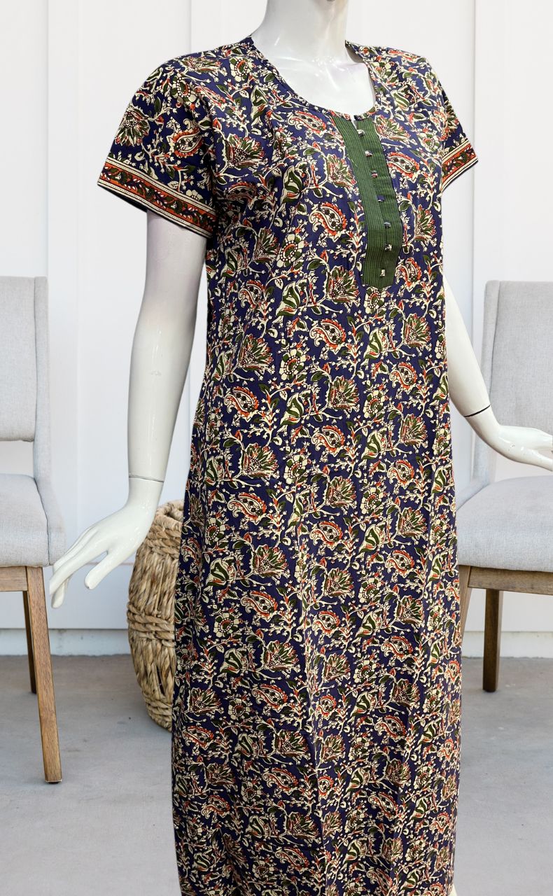 Blue/Green Garden Pure Cotton Nighty. Pure Durable Cotton | Laces and Frills - Laces and Frills