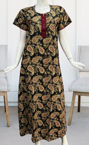 Black/Maroon Manga Motif Pure Cotton Nighty. Pure Durable Cotton | Laces and Frills - Laces and Frills