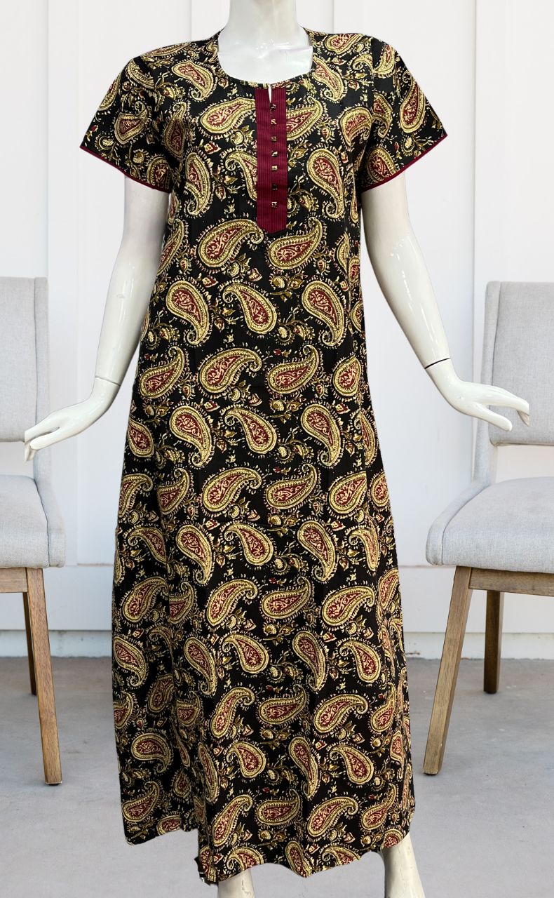 Black/Maroon Manga Motif Pure Cotton Nighty. Pure Durable Cotton | Laces and Frills - Laces and Frills