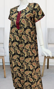 Black/Maroon Manga Motif Pure Cotton Nighty. Pure Durable Cotton | Laces and Frills - Laces and Frills