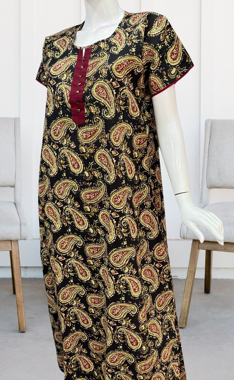 Black/Maroon Manga Motif Pure Cotton Nighty. Pure Durable Cotton | Laces and Frills - Laces and Frills