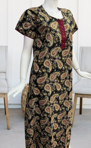 Black/Maroon Manga Motif Pure Cotton Nighty. Pure Durable Cotton | Laces and Frills - Laces and Frills