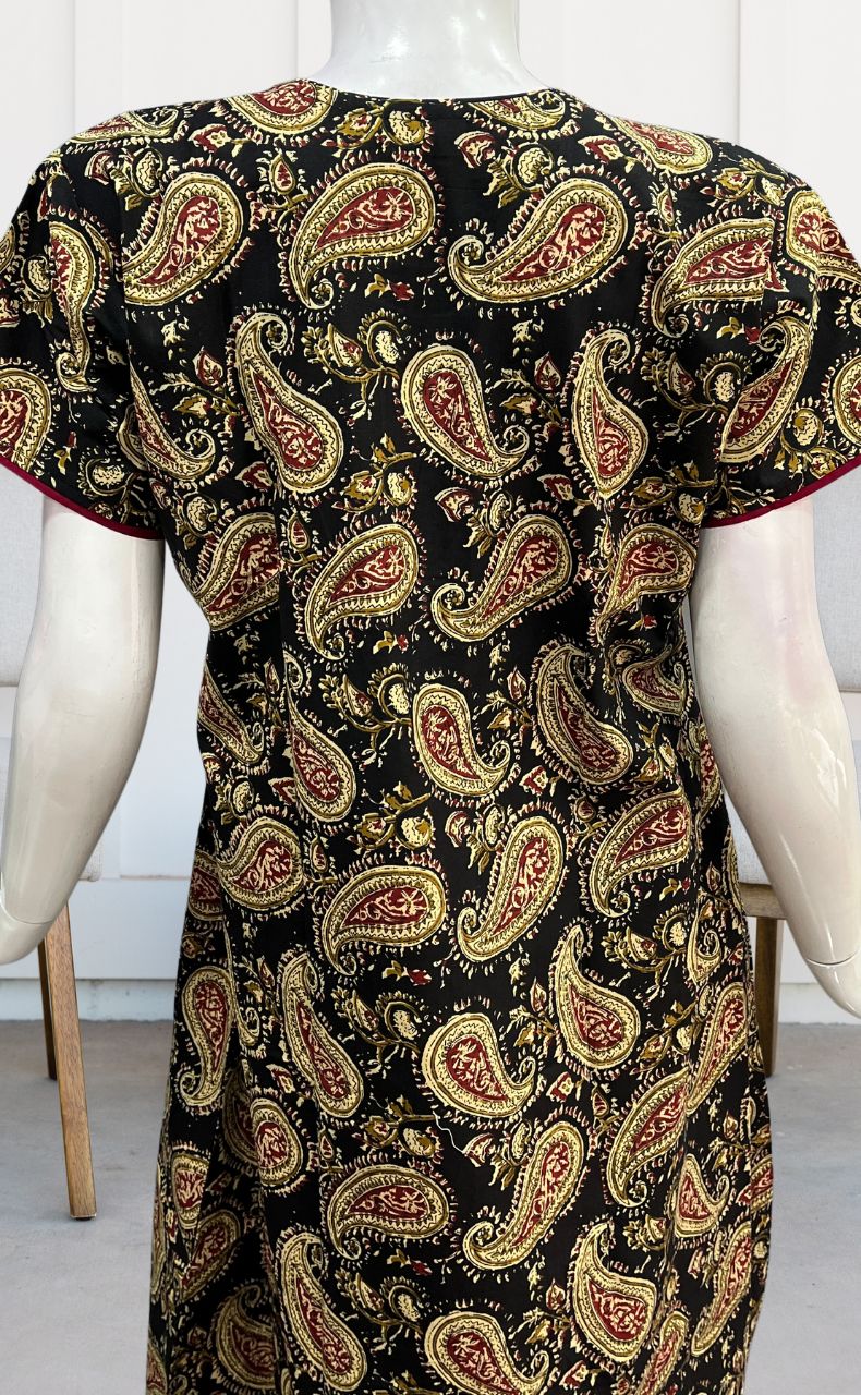 Black/Maroon Manga Motif Pure Cotton Nighty. Pure Durable Cotton | Laces and Frills - Laces and Frills