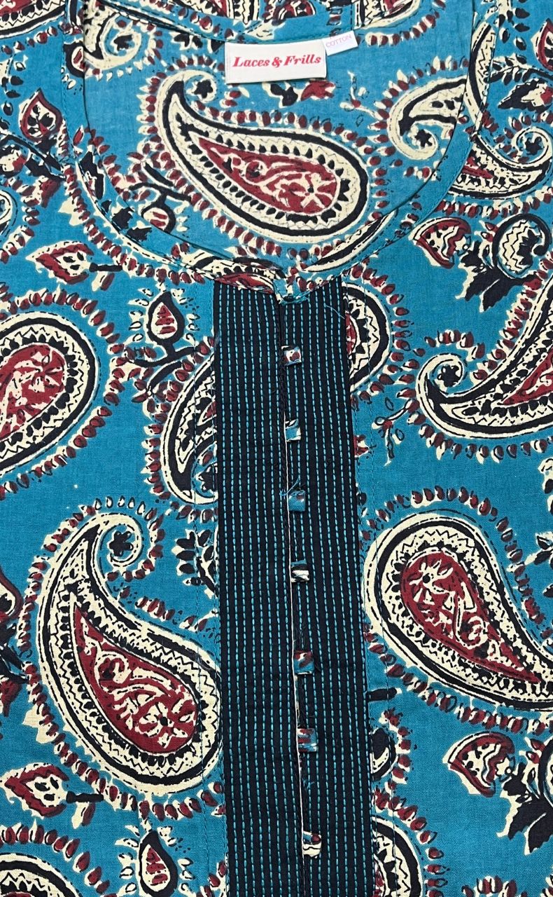 Sky Blue/Black Manga Motif Pure Cotton Nighty. Pure Durable Cotton | Laces and Frills - Laces and Frills