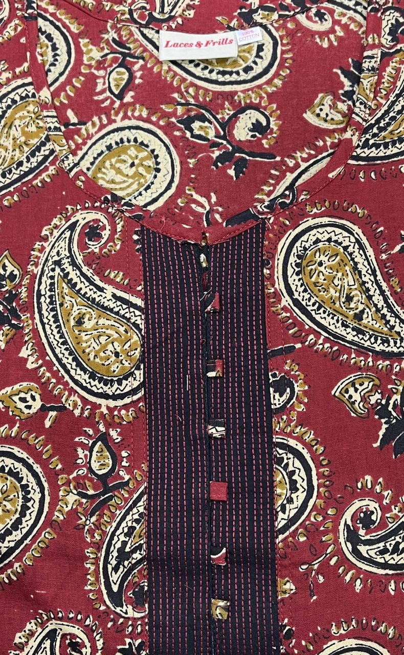 Maroon/Black Manga Motif Pure Cotton Nighty. Pure Durable Cotton | Laces and Frills - Laces and Frills