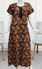 Maroon/Black Manga Motif Pure Cotton Nighty. Pure Durable Cotton | Laces and Frills - Laces and Frills