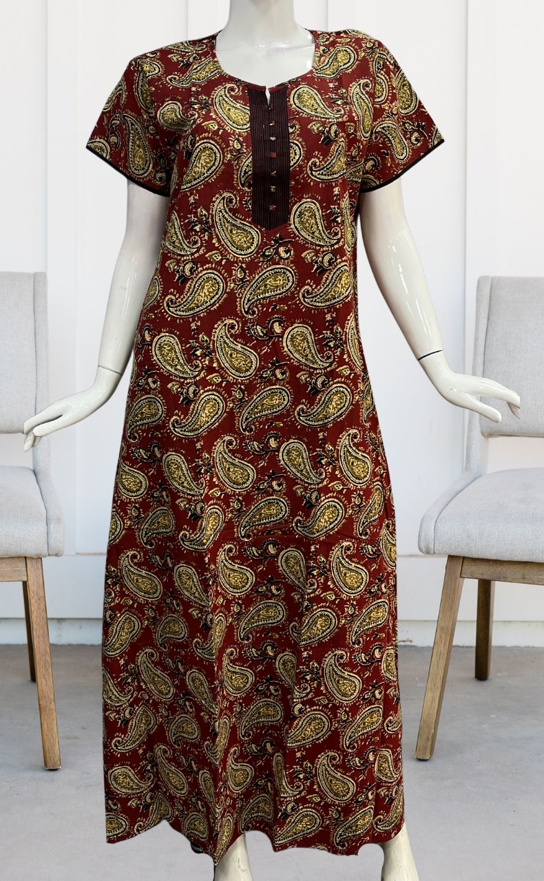 Maroon/Black Manga Motif Pure Cotton Nighty. Pure Durable Cotton | Laces and Frills - Laces and Frills