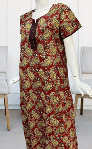 Maroon/Black Manga Motif Pure Cotton Nighty. Pure Durable Cotton | Laces and Frills - Laces and Frills