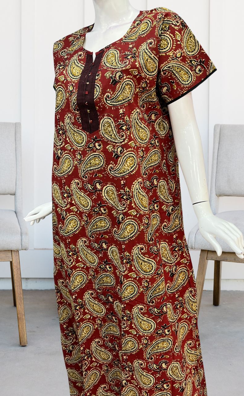 Maroon/Black Manga Motif Pure Cotton Nighty. Pure Durable Cotton | Laces and Frills - Laces and Frills