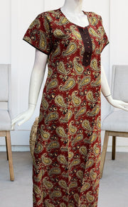 Maroon/Black Manga Motif Pure Cotton Nighty. Pure Durable Cotton | Laces and Frills - Laces and Frills