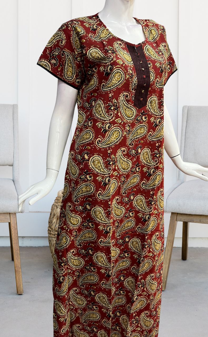 Maroon/Black Manga Motif Pure Cotton Nighty. Pure Durable Cotton | Laces and Frills - Laces and Frills